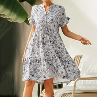Ljetne haljine za žene plus veličine kratkih rukava Tisak cvjetnog uzorka V-izrez Maxi Loose Fit Y2K