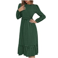 Žene Ležerne prilike Leaterne Duge rukavice O-izrez Boho Polka Dot Print Midi haljina Ljetna modna haljina