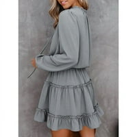 Softmallow ženska haljina Flowy Mini ljuljačka haljina casual labav V izrez ruffle jired šifon kratka haljina siva xxl