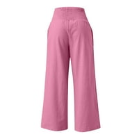 Yuwull Ženske hlače za žene visoke struk ravne pantalone za noge sa džepovima casual elastične pantalone labave lounge hlače vruće ružičaste