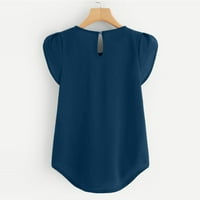 Ausyst ženske vrhove ljetne šifonske čvrste boje kratki rukav okrugli vrat casual majica kratkih rukava bluza za bluzu