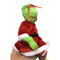 Božićna zelena krznena čudovišta lutka, slatka realistična crtana lutka punjena plišana igračka s uklonjivim dekorima Santa kostimu za djecu