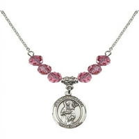 Rodijumska ogrlica s ružičastom ružičastog oktobra mjeseca rođenja kamena perle i šarm svetog Scholastice