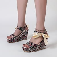 Aaimomet ravne sandale za žene dame modne indijske cvjetne tkanine licem otvorene nožne cipele, potplat nagibne pete sandale, crvena 8
