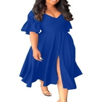 Bomotoo žene midi haljine pune boje duga haljina V izrez ljeto plaža sandress casual boemian plavi s