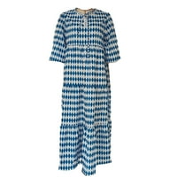 CAVEITL Ljetne haljine za žene, ženska haljina geometrijskog tiskanog mjehurića plus rukav plus haljina plava, s
