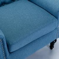Akcentna stolica, folerska folerska folija s ukrasom i drvenim nogama na nozi, udobna posteljina tkanina Jednostruka kauč na razvlačenje s tufatinskom krilom, stolica za čitanje za dnevnu sobu spavaći stan, plava