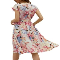 Beiwei Žene Ležerne prilike UP UP UP UP Dresses Cvjetni ispis Kaftan duga haljina dame Flowy ljeto ljetnje