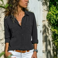 Ženski labavi povremeni bluza vrhovi dugih rukava Čvrsta boja Okrenite majicu ovratnika Tuničke vrhove