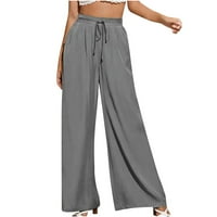 Ženske casual pantalone Trendy Svestrana modna ljetna casual labavi džep Solid pantalone široke pantalone za noge Sive XL: 10