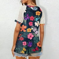 Sksloeg majice za žene MESH Vintage cvjetni tisak na vrhu majice kratkih rukava Vruće V izrez Sheer