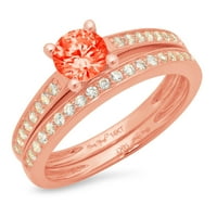 0. CT Sjajan okrugli rez simulirani crveni dijamant 14k Rose Gold Solitaire sa akcentima Bridal Set