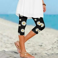 Hlače za žene dame Ležerne prilike, Udobne cipele Isperene rastezanje visokog struka Elastične obrezirane hlače Resort Style Beach gamaši crna 2xl