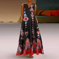 Miayilima Maxi haljine za žene plus veličine Splice cvjetni ispis svakodnevno casual bez rukava retro