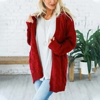 Ženska moda plus veličine Ženski modni gornji kardigan džep srednji i dugotrajan kaput dugih rukava crveni