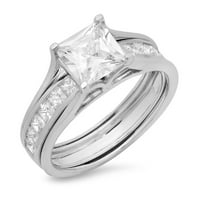 2. CT Princess Clear Simulirani dijamant GEM Real 14k bijelo zlato Prilagodljivo laserski graviranje vječnoj umjetničkoj umjetnosti Izjava o venčanju godišnjica Angažovanje bridalnih prstenastim set Veličina 3,5
