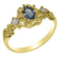 Britanci izrađeni 18k žuti zlatni prirodni safirni i opal ženski zaručni prsten - Opcije veličine -
