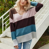 Viikei džemperi za žene čišćenje plus veličine pulover džemperi za žene V-izrez Loose dugih rukava kontrastne