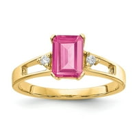 Čvrsti 14K žuto zlato 7x smaragdni rez ružičasti turmalinski oktobar dragi dijamantni zaručni prsten