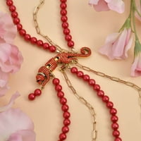 Trgovina LC simulirani Crveni biser Kristal Mi Goldtone lančana ogrlica sa leopardom šarmom za žene