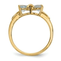 14k žuti zlatni prsten za rođenje marta marta akvamarinsko srce plavo, veličine 6