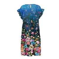 HANAS Ljetni modni ženski okrugli vrat casual s kratkim rukavima ruffle-trim cvjetni ispis ljetne mini haljine