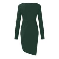 Clearsance Ljetne haljine za žene s dugim rukavima Bodycon asimetrična moda tiskana V-izrez haljina zelena m