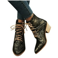Žene srednje teleće čizme - Square Heel Mid Heel čipke up serpentine niske cijevi cipele crna 43
