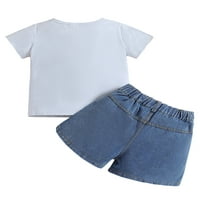 Dječja djeca Dječja djevojka Djevojka kratki rukav majica + traper kratke hlače Ljetna odjeća postavljena