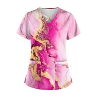 Ženski vrhovi ženski V-izrez kratki rukav grafički otisci džepni majice Dame majice za žene vruće ružičaste