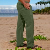 Muške vučne labačke platnene hlače lagani elastični struk joga salona pamučne pantalone Pajamas Army Green XXL O388