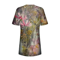 Ženski povremeni cvjetni print V izrez ruffle s kratkim rukavima ljetne majice na vrhu labave bluze