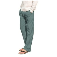 Muškarci stilski pamučni posteljina plus veličine Elastični džepovi struka duge hlače mint zelene boje