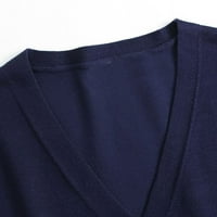 Žene plus veličine Pleteni džemper Zimski topli pad ramena pulover s dugim rukavima retro običan vrhovi gumb dolje V-izrez bluza Ležerni dečko stil pulover u srednjim kilogramima plava 12