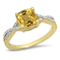 DazzlingRock kolekcija 14K jastuk Citrine i okrugli dijamantski ženski zaručni prsten, žuto zlato, veličine