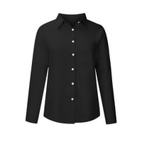 Charella modne ženske ležerne džepove Čvrsto isključivanje vrat kardigan dugih rukava labav majica bluza bluza crna, m