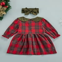 Diconna Baby Girl First Božićna odjeća s dugim rukavima karirana košulja haljina Bowknot suknja Božićne haljine