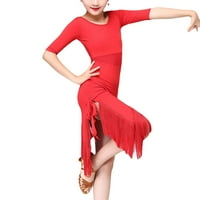Djevojke Child Tassel Latin Outfit Polu rukava Iregularna salsa performanse plesne haljine