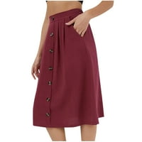 Ženska pamučna midi suknja High-a-line Ruched ruffles Flowy labavi fit suknje od solidnih boja za žene