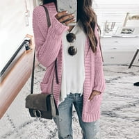 Manxivoo ženski kaputi ženski s dugim rukavima otvoren prednji pleteni džemper kardigan labav solid dugi kardigani s gornjim odjećom sa džepovima Kardigan za žene ružičasto