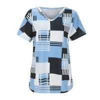 PXiakgy bluza za žene Ljeto Žensko plaćeno ispis kratkih rukava HOLLOW V izrez majica plava + 5xl