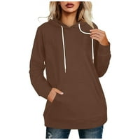 Košulje za vježbanje za žene Žene Ležerne dukseve Top žena Pulover Soild Hoodies V rect T majice za žene Brown X-Veliki