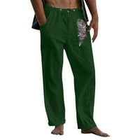 Muški casual pero tiskano pantalona pune duljine džepne vučne pantne pantne hlače zelena xl