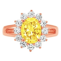 2. CT sjajan ovalni rez simulirani žuti dijamant 14k Rose Gold Halo Solitaire sa Accentima prsten sz 4,75