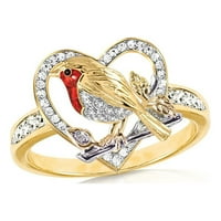 Heiheiup Heart Red Creative Pilter Ring Crveni prsten Zlatna Dijamantna ptica za žene Prsteni izdubljeni