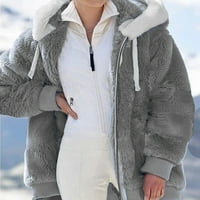 Ženski kaput za žene plus veličina zimskog toplih plišanog zip kaputa sa kapuljačom skraćena tamno siva