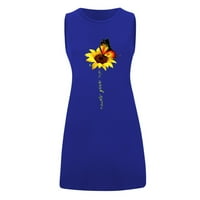 Haljine za žene dugih rukava Ležerne prilike, a-line ispisane scoop vrat ljetna haljina plava xl