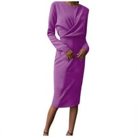 Clearsance Ljetne haljine za žene Dužina koljena seksi čvrsti rukav rukav okrugli izrez Travel Haljina Purple s