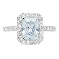 2. CT Sjajni smaragdni Clear Simulirani dijamant 18k bijeli zlatni halo pasijans sa accentima prsten