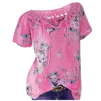 Ženski vrhovi Žene Ljeto Ležerne prilike za ispisane majice-rukav V-izrez Bluza Majica Pink M
